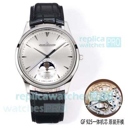 GF Factory Swiss Copy Jaeger-LeCoultre Master Ultra Thin Silver Moon Phase Dial Watch 